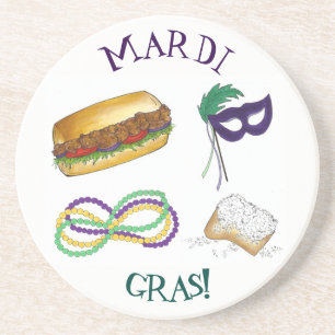 Dessous De Verre En Grès Beads Mardi Gras Mask New Orleans Beignet NOLA