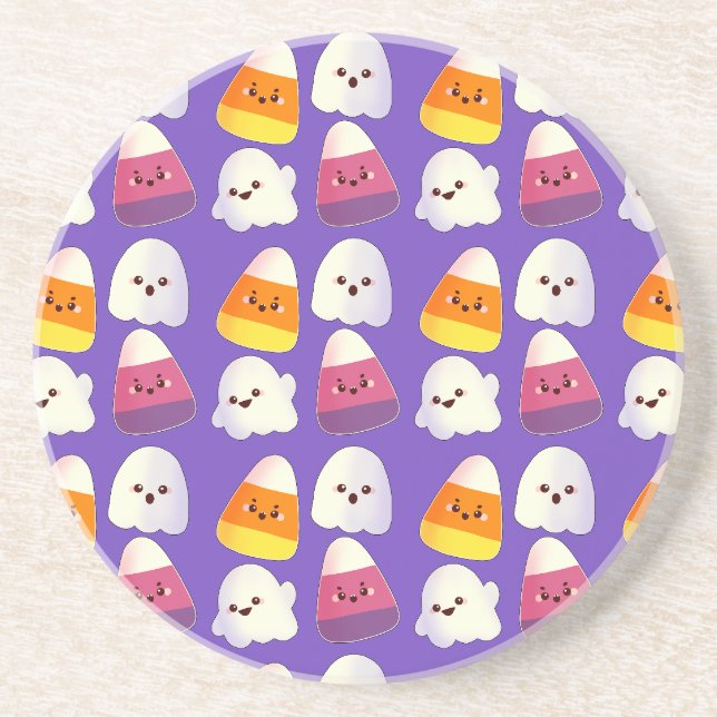 Dessous De Verre En Grès Beau Bonbon Halloween Et Motif Fantôme (Devant)
