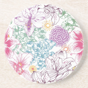 Dessous De Verre En Grès Beau motif avec les fleurs colorées
