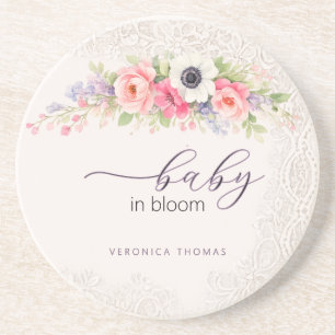 Dessous De Verre En Grès Bébé en fleurs Douce Baby Shower Florale