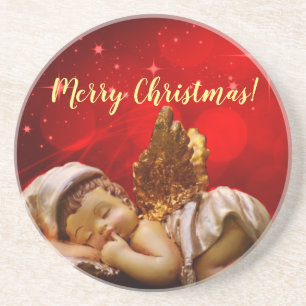 Dessous De Verre En Grès Bébé Jésus ange endormi Noël