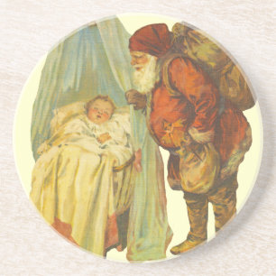 Dessous De Verre En Grès Bébé Noël Clause de Noël Vintage