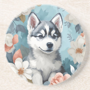 Dessous De Verre En Grès Bébés mignons animaux   Husky Puppy