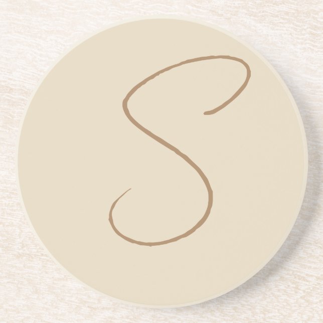 Dessous De Verre En Grès Beige Classic manuscrit Monogramme initial (Devant)