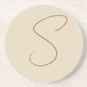 Dessous De Verre En Grès Beige Classical Handwritten Initial Monogram