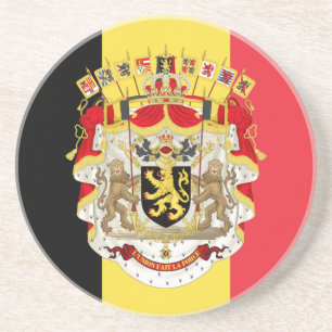 Dessous De Verre En Grès Belgium Flag & COA