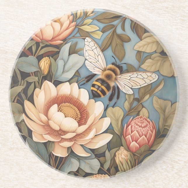 Dessous De Verre En Grès Belle Abeille De Jardin Avec Fleurs Protea (Devant)
