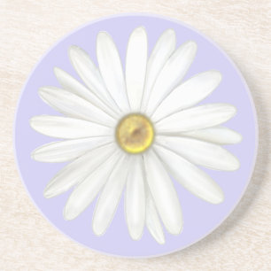 Dessous De Verre En Grès Belle fleur de marguerite sur fond pervenche clair