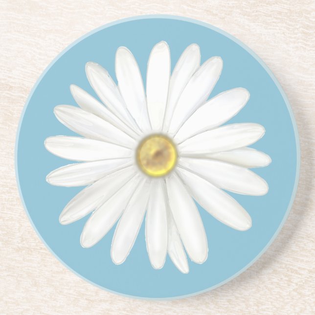 Dessous De Verre En Grès Belle Fleur marguerite sur Turquoise Turquoise (Devant)