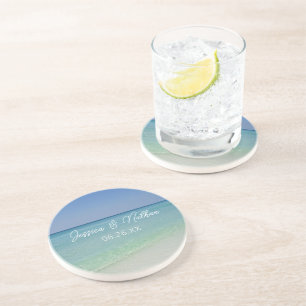 Dessous De Verre En Grès Belle plage Horizon Mariage personnalisé