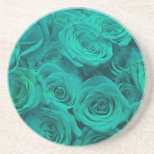 Dessous De Verre En Grès Belles fleurs turquoises roses turquoises (Devant)