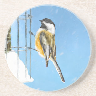 Dessous De Verre En Grès Bickadee sur la peinture d'alimentation - Oiseaux 