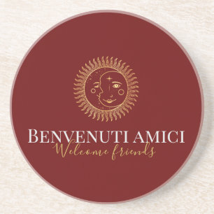 Dessous De Verre En Grès Bienvenue amis anglais / italien personnalisé