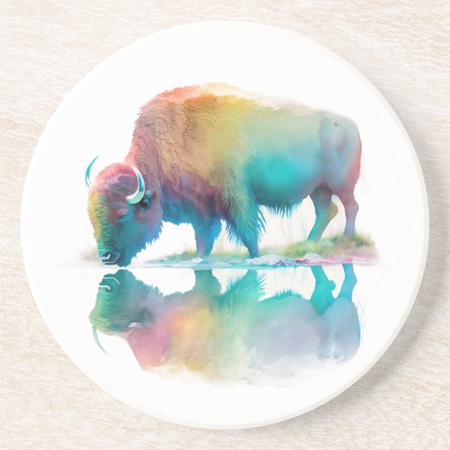 Dessous De Verre En Grès Bison de Dessous de verre de grès de Yellowstone (Devant)