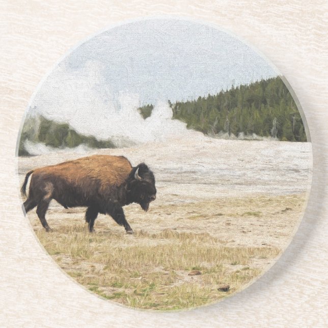 Dessous De Verre En Grès Bison et Vieux fidèles (Devant)