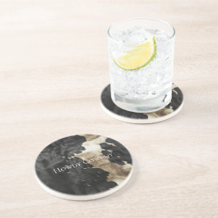 Dessous De Verre En Grès Black Champagne Gold Cowhide