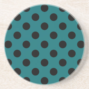 Dessous De Verre En Grès Black polka dots on teal