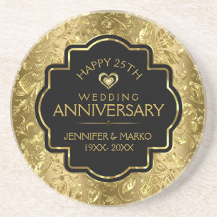 Dessous De Verre En Grès Black & Shiny Gold 50e anniversaire de Mariage