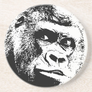 Dessous De Verre En Grès Black White Pop Art Gorilla