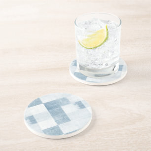 Dessous De Verre En Grès Blanc bleu Denim Jean Stripes
