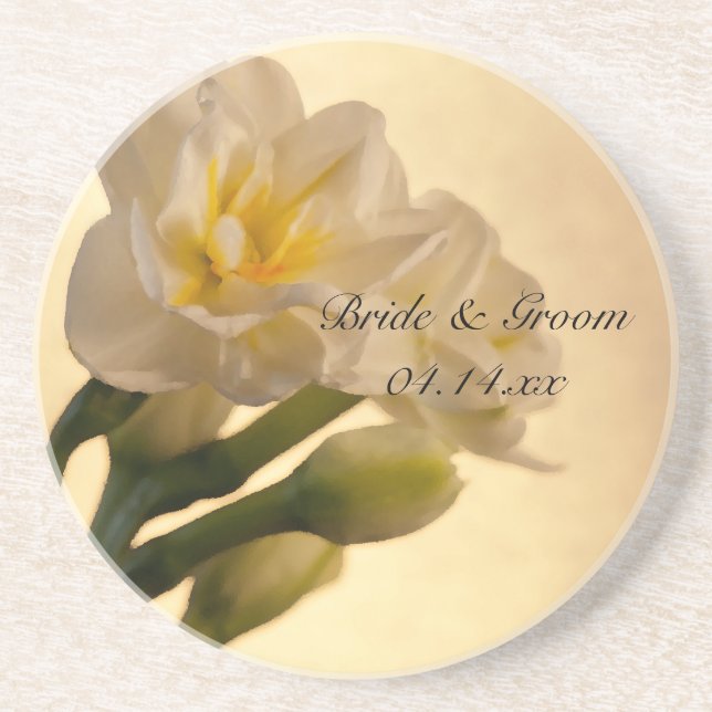 Dessous De Verre En Grès Blanc Double Daffodils Printemps Mariage (Devant)