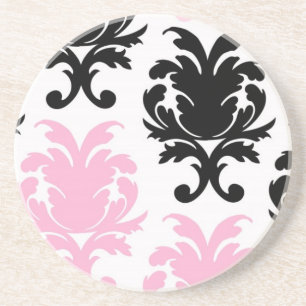Dessous De Verre En Grès blanc noir rose joli gras damas