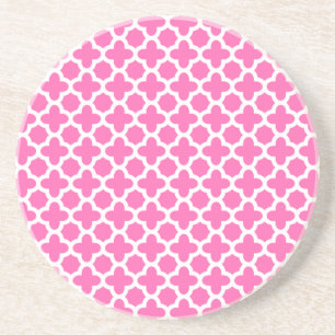 Dessous De Verre En Grès Blanc sur Motif Quatrefoil rose chaud