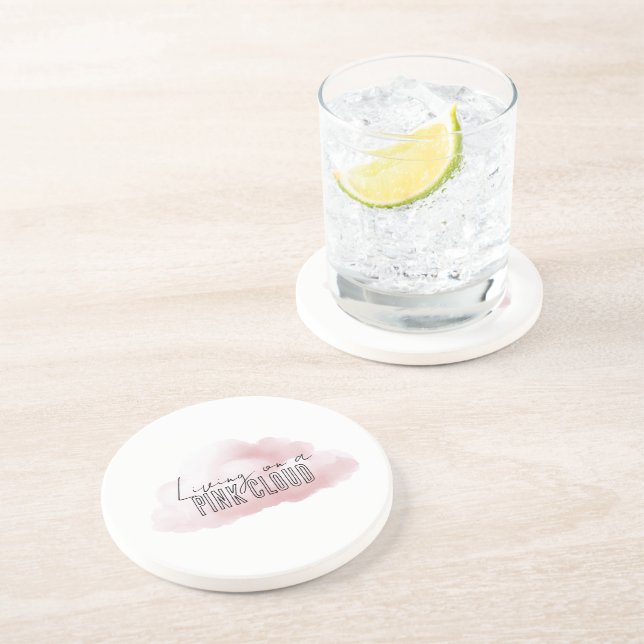 Dessous De Verre En Grès Blanc Vivre Sur Un Nuage Rose (Côté)