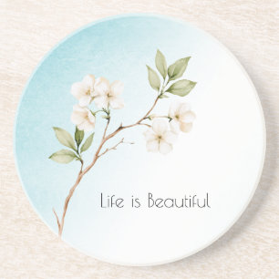 Dessous De Verre En Grès Bleu Aqua Blanc Floral