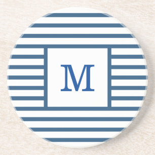Dessous De Verre En Grès Bleu foncé et Blancs Monogramme personnalisé