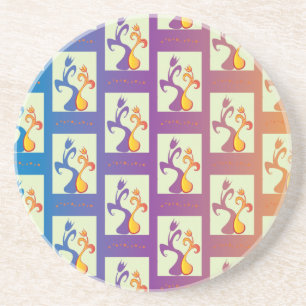 Dessous De Verre En Grès Bleu moderne, violet, orange Tulip Couple Floral
