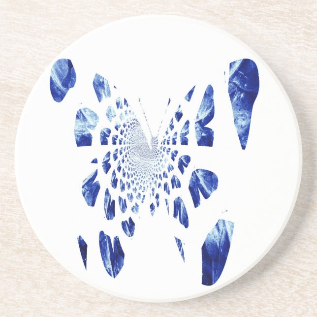 Dessous De Verre En Grès Bleu Papillon ailes (Devant)