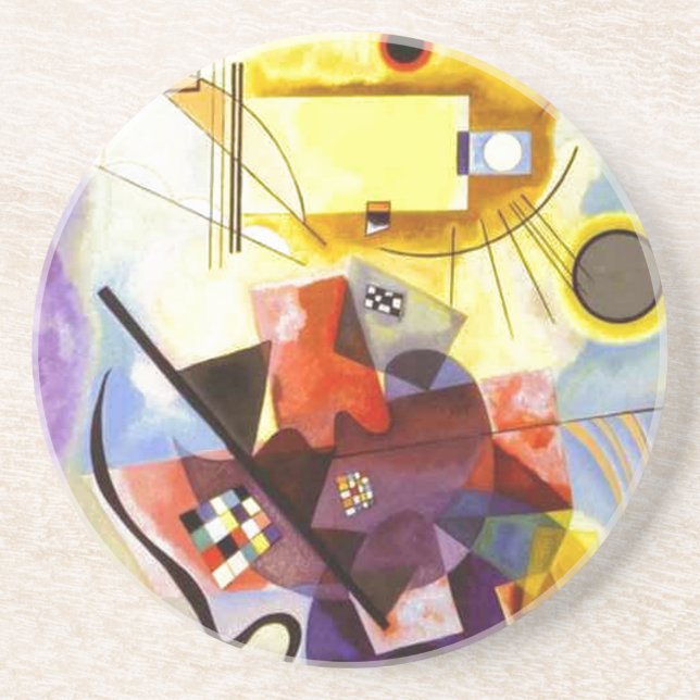 Dessous De Verre En Grès Bleu rouge jaune Kandinsky peinture Abstraite (Devant)