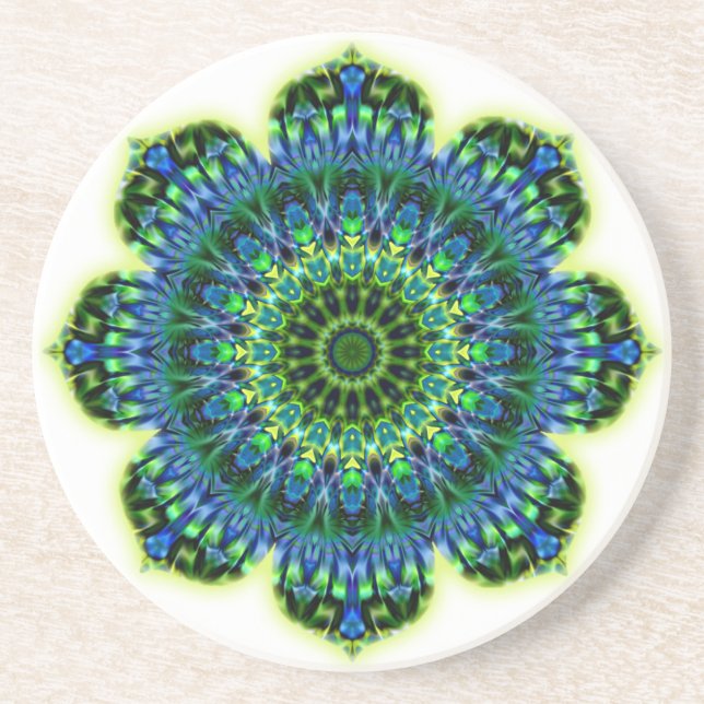Dessous De Verre En Grès bleu vert mandala (Devant)