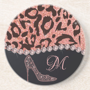 Dessous De Verre En Grès Bling Sparkle Diamond Parties scintillant Leopard