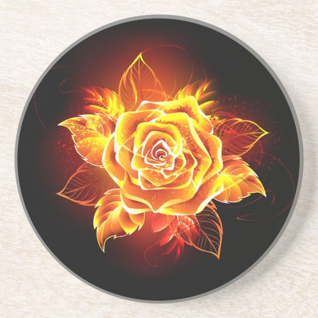 Dessous De Verre En Grès Blooming Fire Rose (Devant)