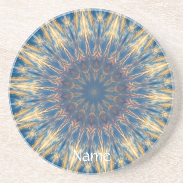 Dessous De Verre En Grès Blue Chakra Kaleidoscope Thunder_Cove (Devant)