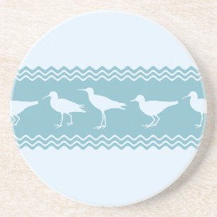 Dessous De Verre En Grès Blue Coastal Sandpiper Bird Stripes