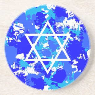 Dessous De Verre En Grès Blue Paint Splatter Étoile juive
