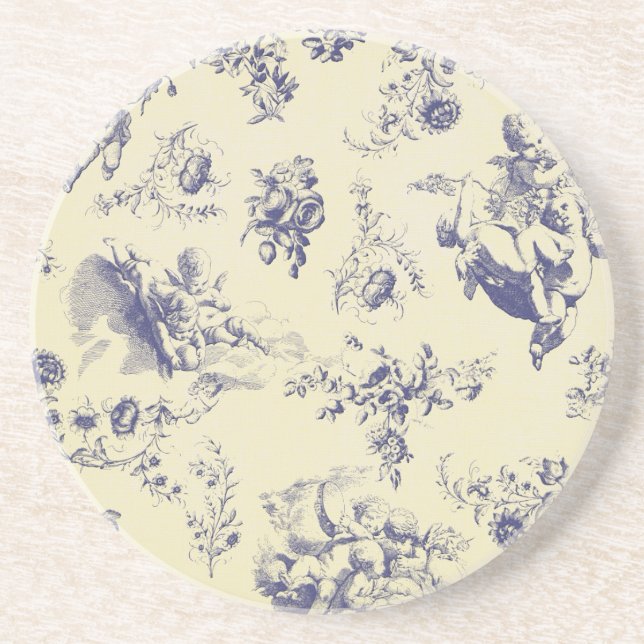 Dessous De Verre En Grès Blue Toile France Pays Cherub Motif (Devant)