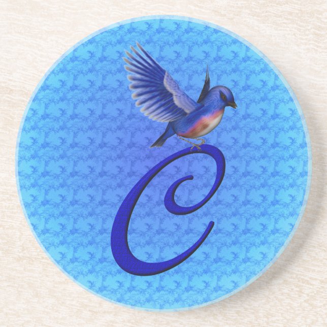 Dessous De Verre En Grès Bluebird Elegant Monogramme Initiale C (Devant)
