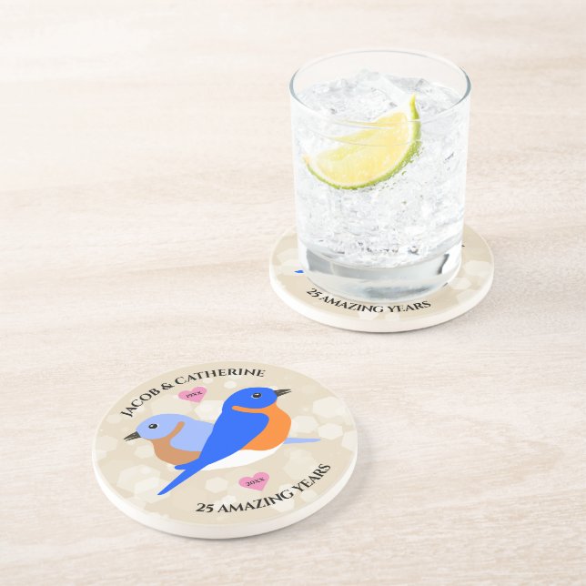 Dessous De Verre En Grès Bluebirds Lovebirds Toute année Anniversaire (Côté)