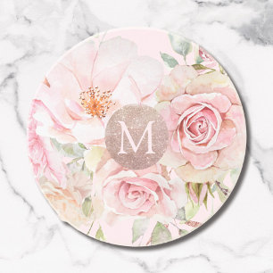 Dessous De Verre En Grès Blush Rose Gold Floral Monogrammé