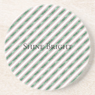 Dessous De Verre En Grès Blush Rose Vert Pailleté Rayures Noël