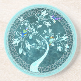 Dessous De Verre En Grès Boho Blue Birds Tree Beverage Coaster