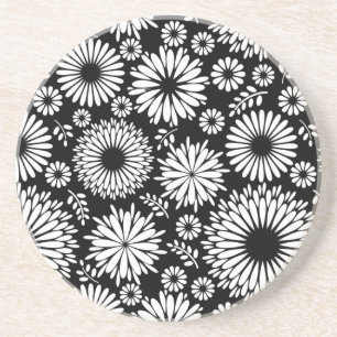 Dessous De Verre En Grès Boho fleurs Motif floral vectoriel noir et blanc