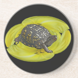 Dessous De Verre En Grès Boîte Turtle sur Lily jaune
