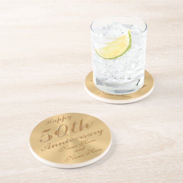 Dessous De Verre En Grès Bon marché PERSONNALISÉS cinquantième cadeaux (Côté)