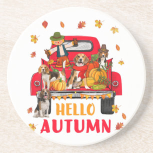 Dessous De Verre En Grès Bonjour Automne Automne Beagle Chien Thanksgiving