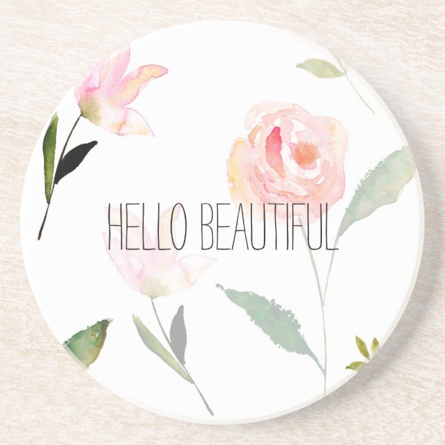 Dessous De Verre En Grès Bonjour belle aquarelle florale (Devant)